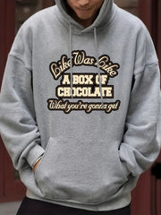 Men's Chocolate Print Hooded Sweatshirt for Autumn and Winter