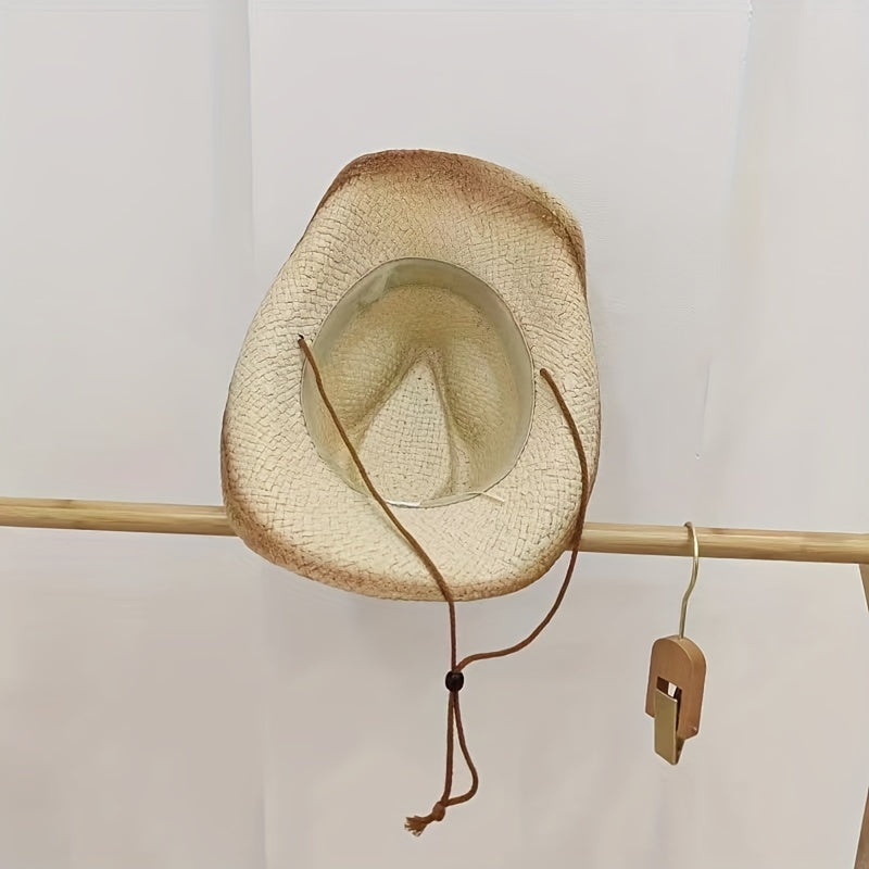 Vintage Western Straw Fedora for Women Summer Sun Beach