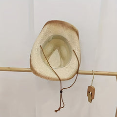Vintage Western Straw Fedora for Women Summer Sun Beach