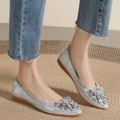 Rhinestone Decor Ballet Flats Pointed Toe Slip On Shoes