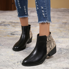 Women's Tiger Print Short Boots Side Zipper Fashionable Boots