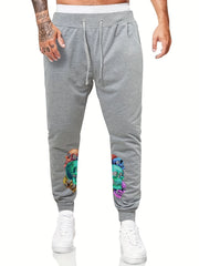 Colorful Skulls Print Warm Sweatpants Drawstring Jogger Pants
