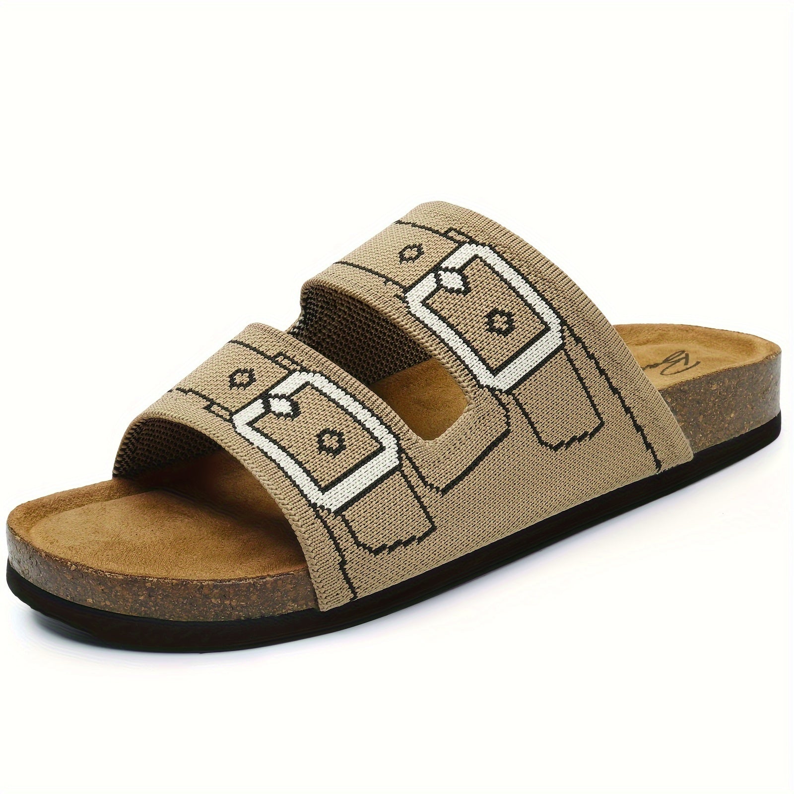 Women's Double Band Footbed Sandals Buckle Pattern Slides