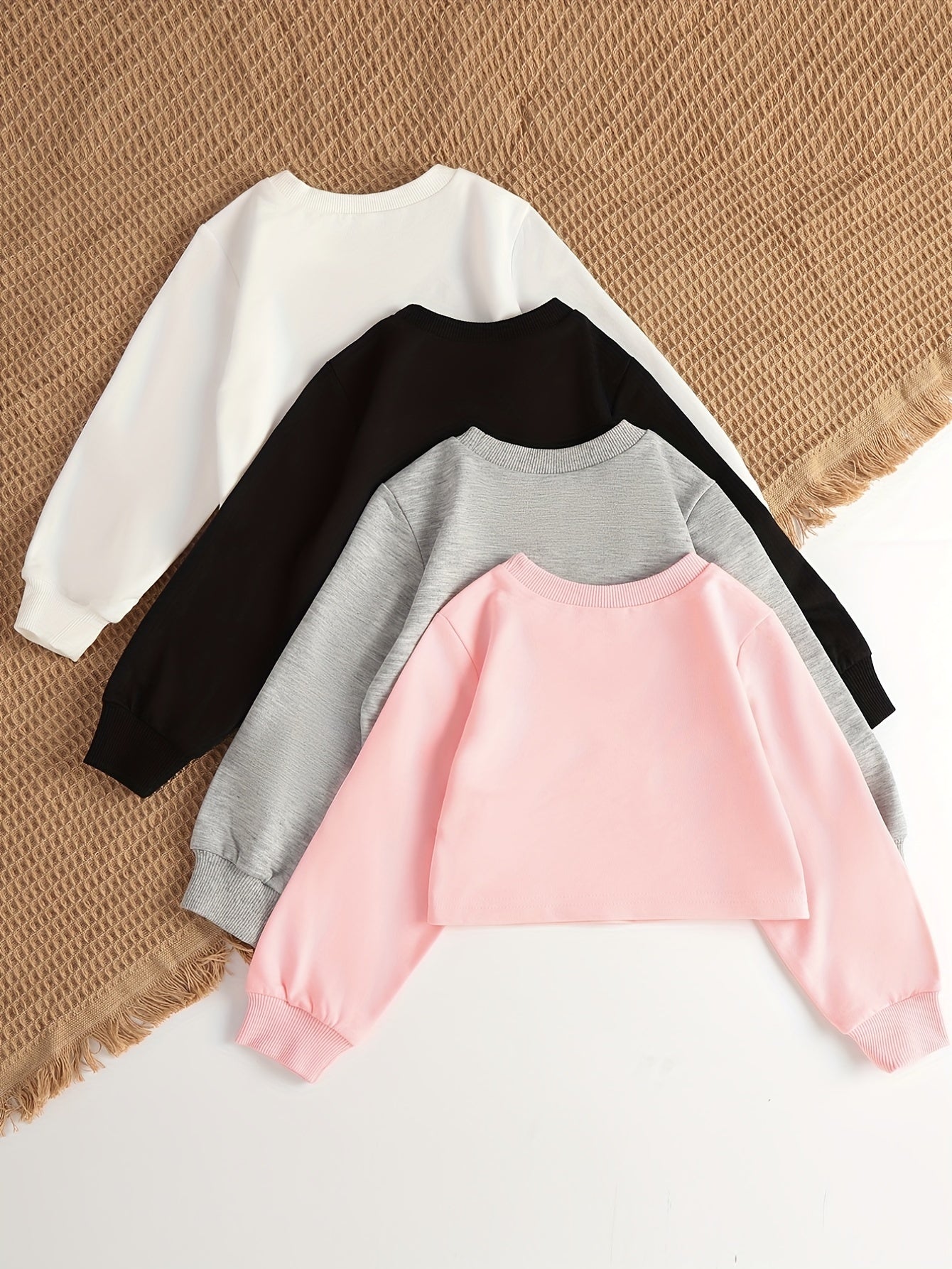 4pcs Girls' Basic Crew Neck Sweatshirt Tops