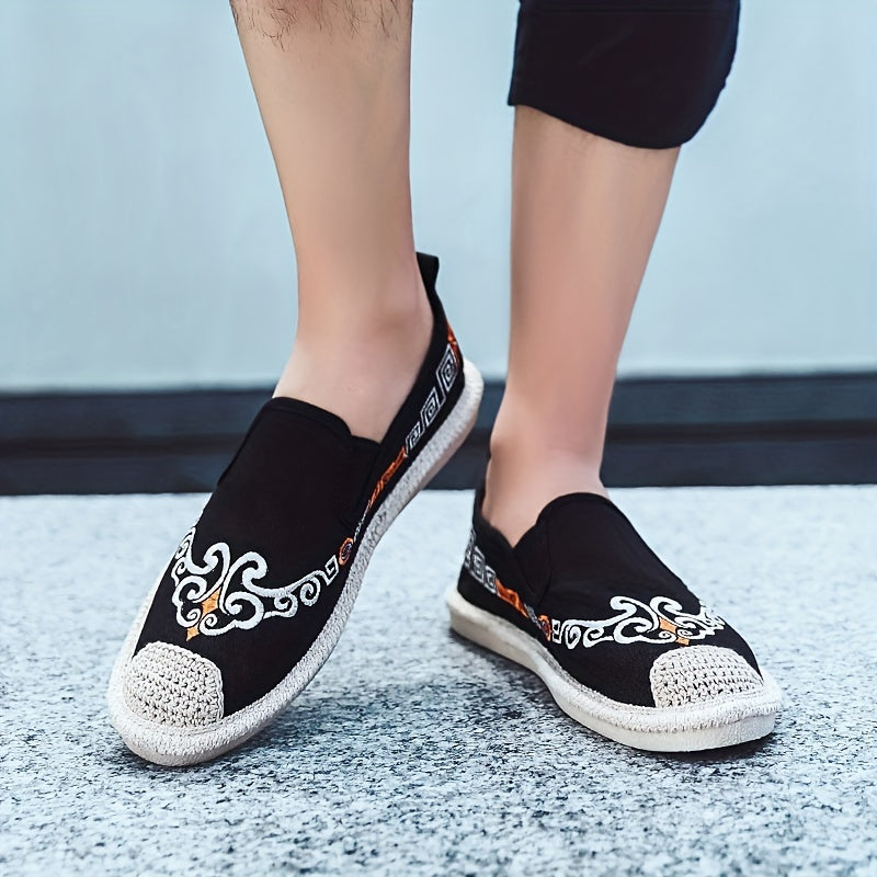 Men's Chinese Style Embroidered Canvas Loafers Slip Ons