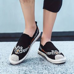 Men's Chinese Style Embroidered Canvas Loafers Slip Ons
