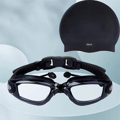 Adult Waterproof Anti-Fog Swimming Goggles with Silicone Cap