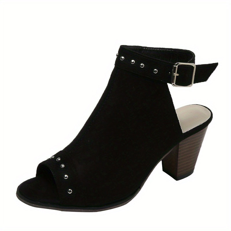 Women's Chunky Heeled Sandals Peep Toe Buckle Strap Stacked High Heels