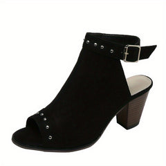 Women's Chunky Heeled Sandals Peep Toe Buckle Strap Stacked High Heels