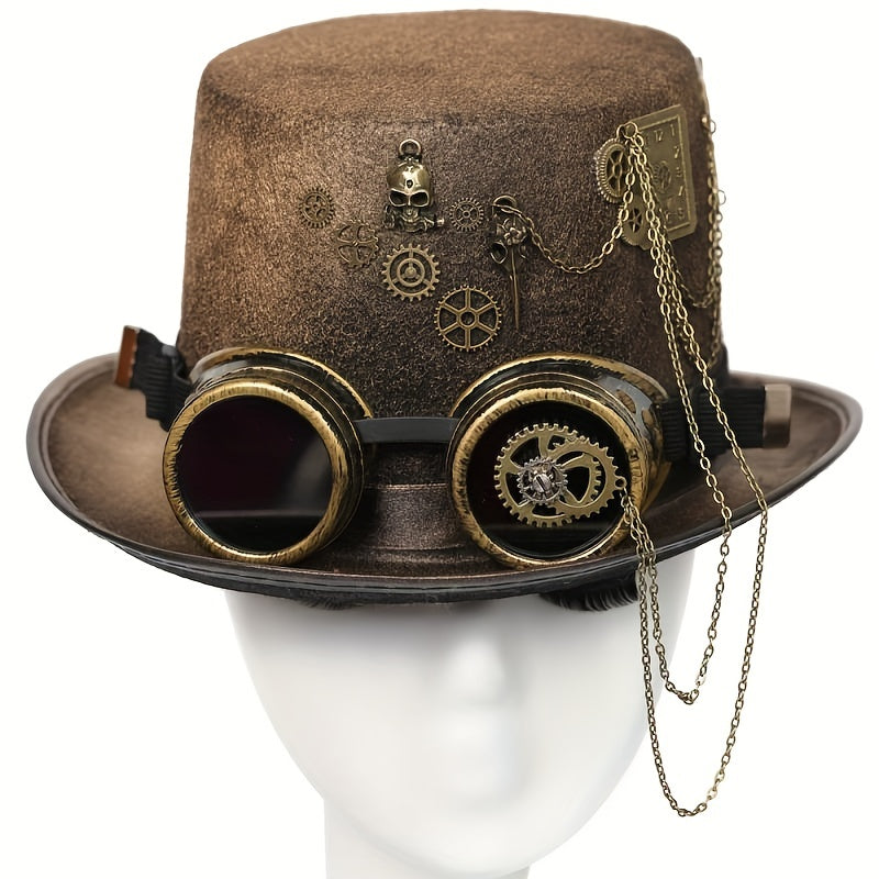 Gothic Steampunk Chain Hat Goggles Skull Wings Gear Decor