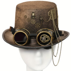 Gothic Steampunk Chain Hat Goggles Skull Wings Gear Decor