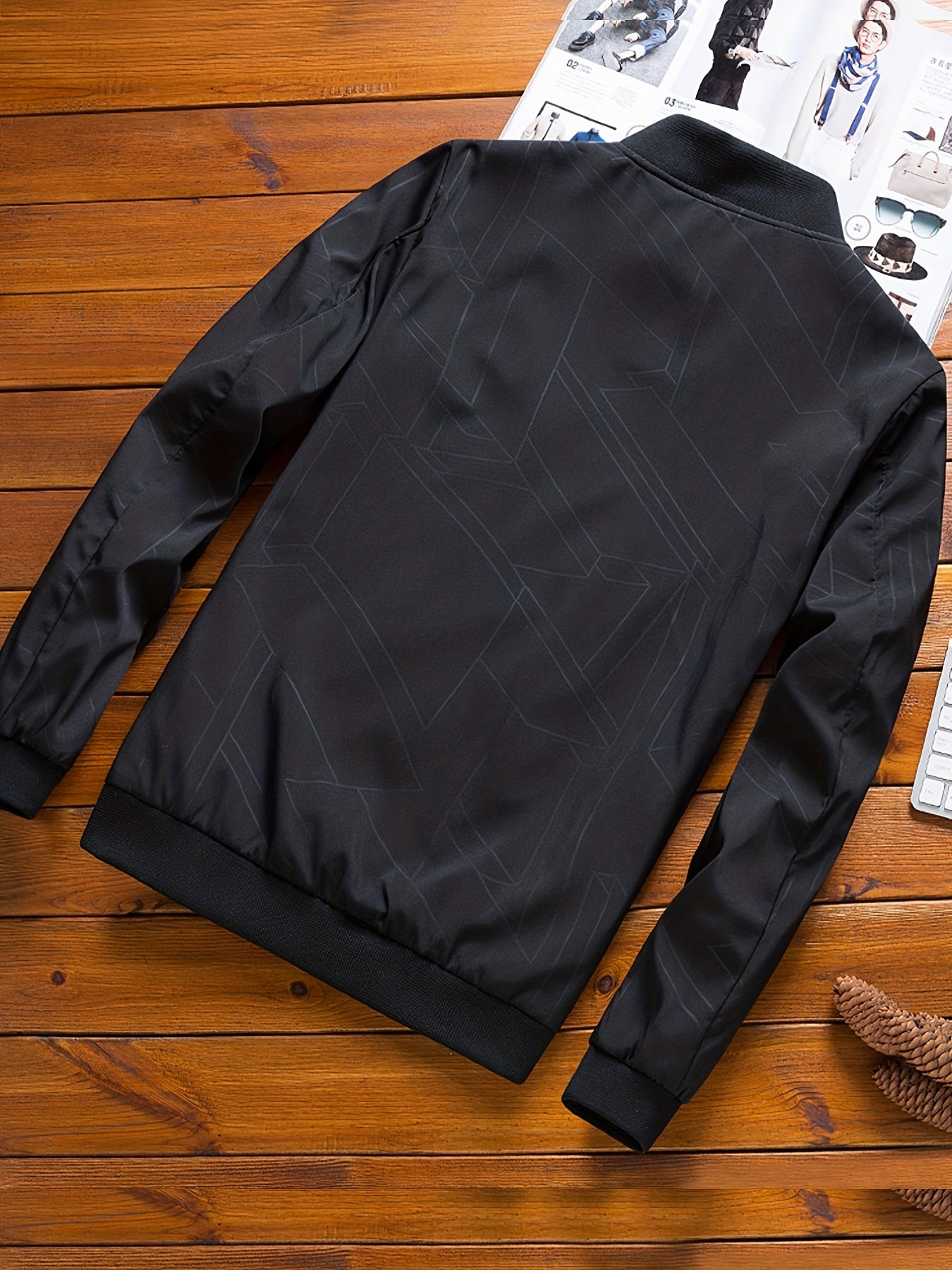 Geometric Pattern Zip Up Lightweight Jacket Men's Casual Baseball Collar