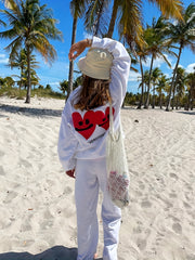 Heart Print Sports Sweatshirt Women's Tops