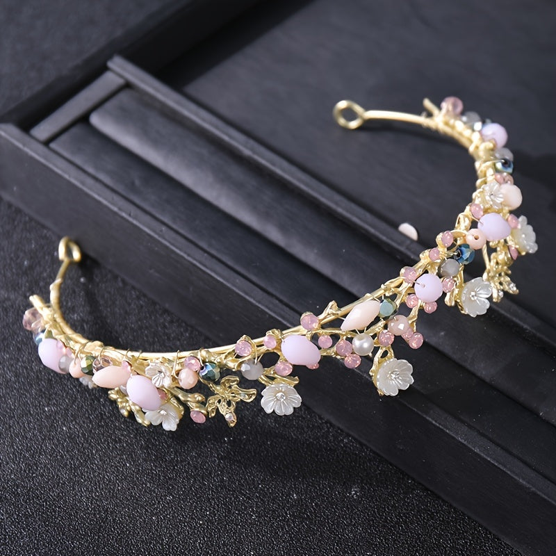 Bridal Rhinestone Pearl Tiara Set - Wedding Crown Leaf Headband