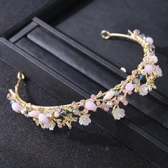 Bridal Rhinestone Pearl Tiara Set - Wedding Crown Leaf Headband