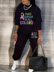 Women's Plus Feather & Slogan Print Sweatshirt & Jogger Sweatpants Outfit