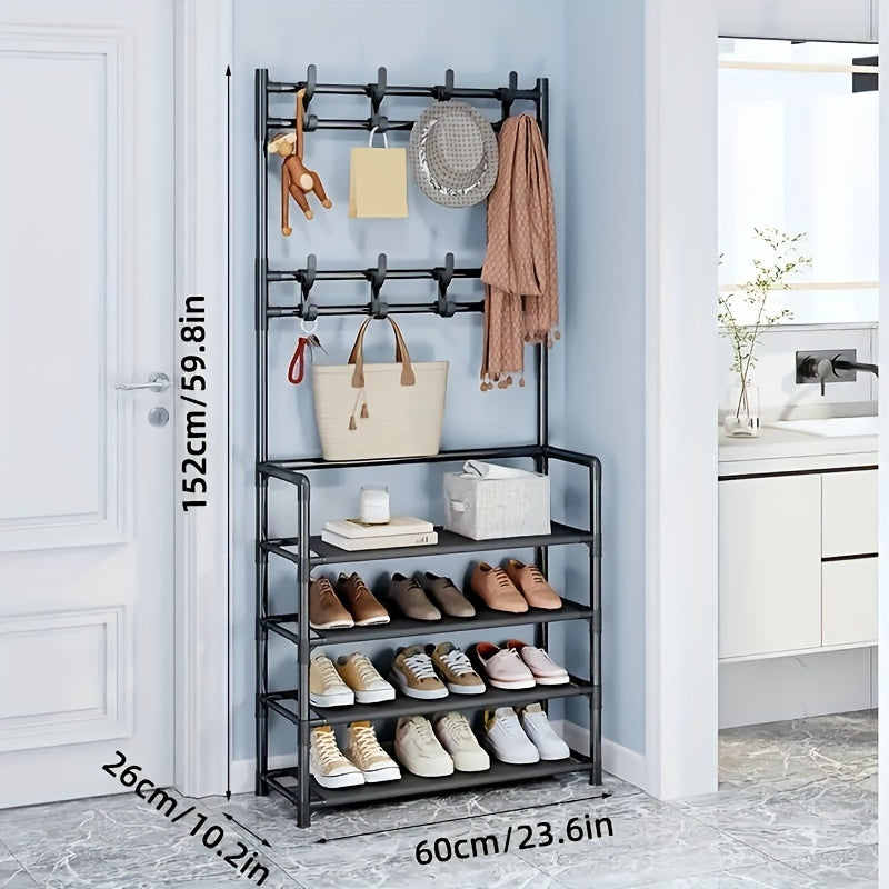Freestanding Shoe Cap Rack Shoe Drying Rack 4 5 Layer Shoe Rack with 8 Hooks
