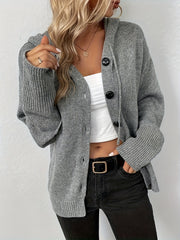 Solid Long Sleeve Button Up Hooded Sweater Cardigan