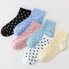 6 Pairs Polka Dot Crew Socks Women's Stockings