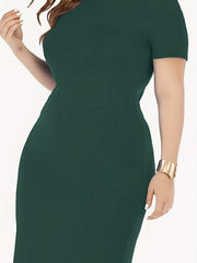 Solid Short Sleeve Round Neck Bodycon Midi Dress