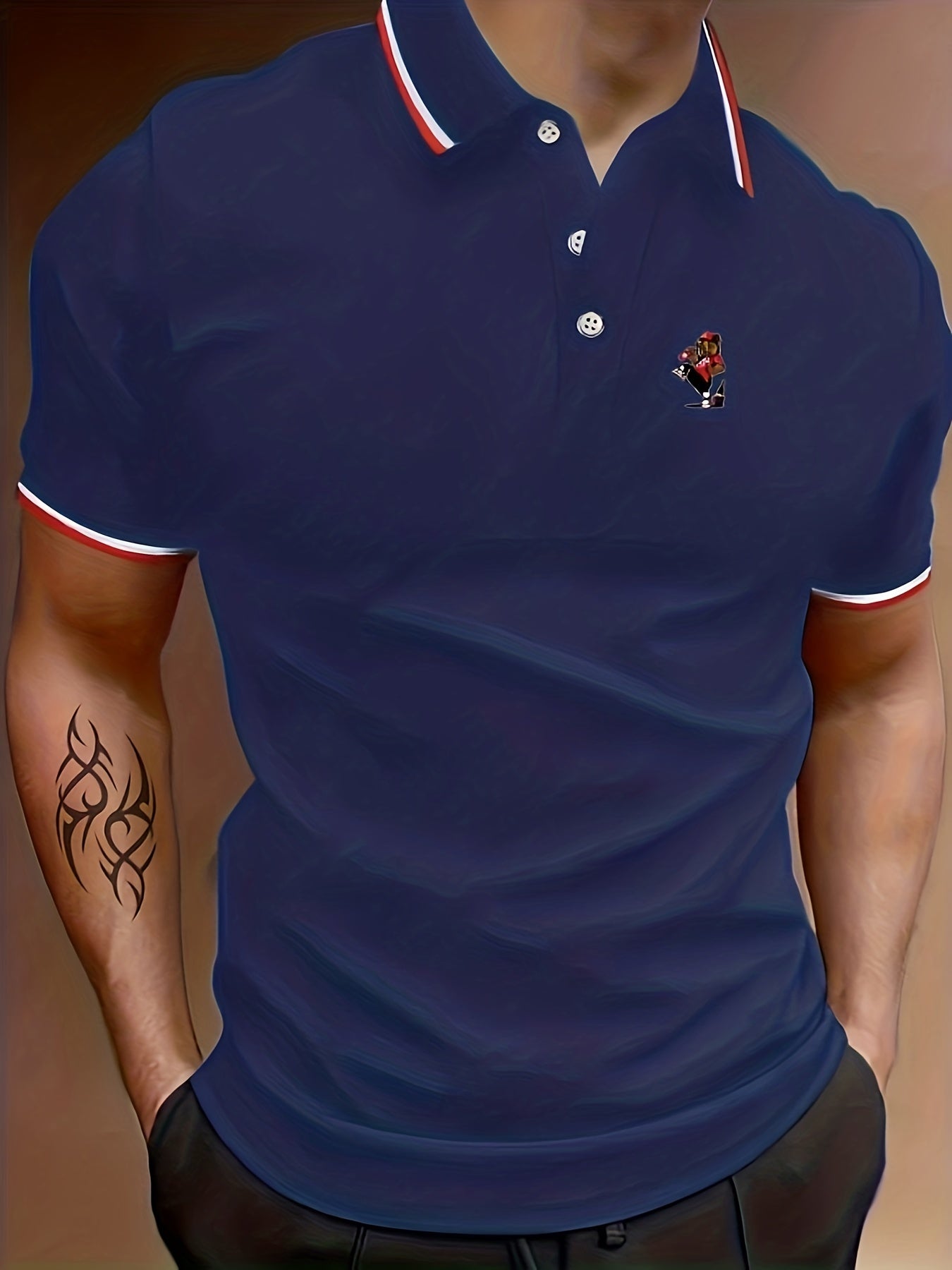 Men's Bear & Drink Graphic Polo Shirt Casual Button Up Short Sleeve