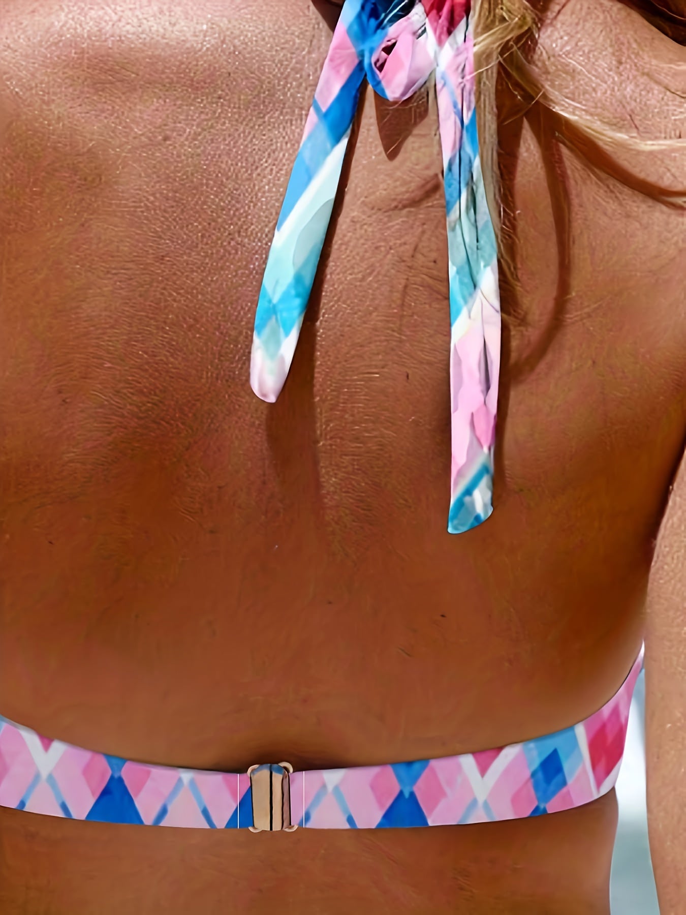 Chevron Print Bikini Set Tie Back Halter Bra & Skirt Swimsuit