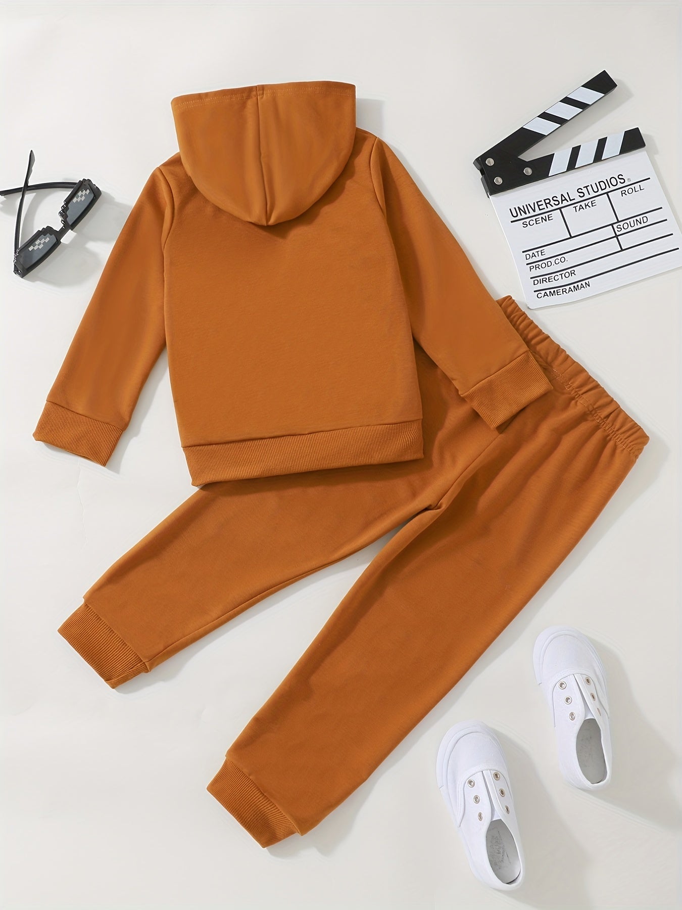 Boys 2pcs Hoodie & Pants Reflective Print Crew Neck Pullover Top