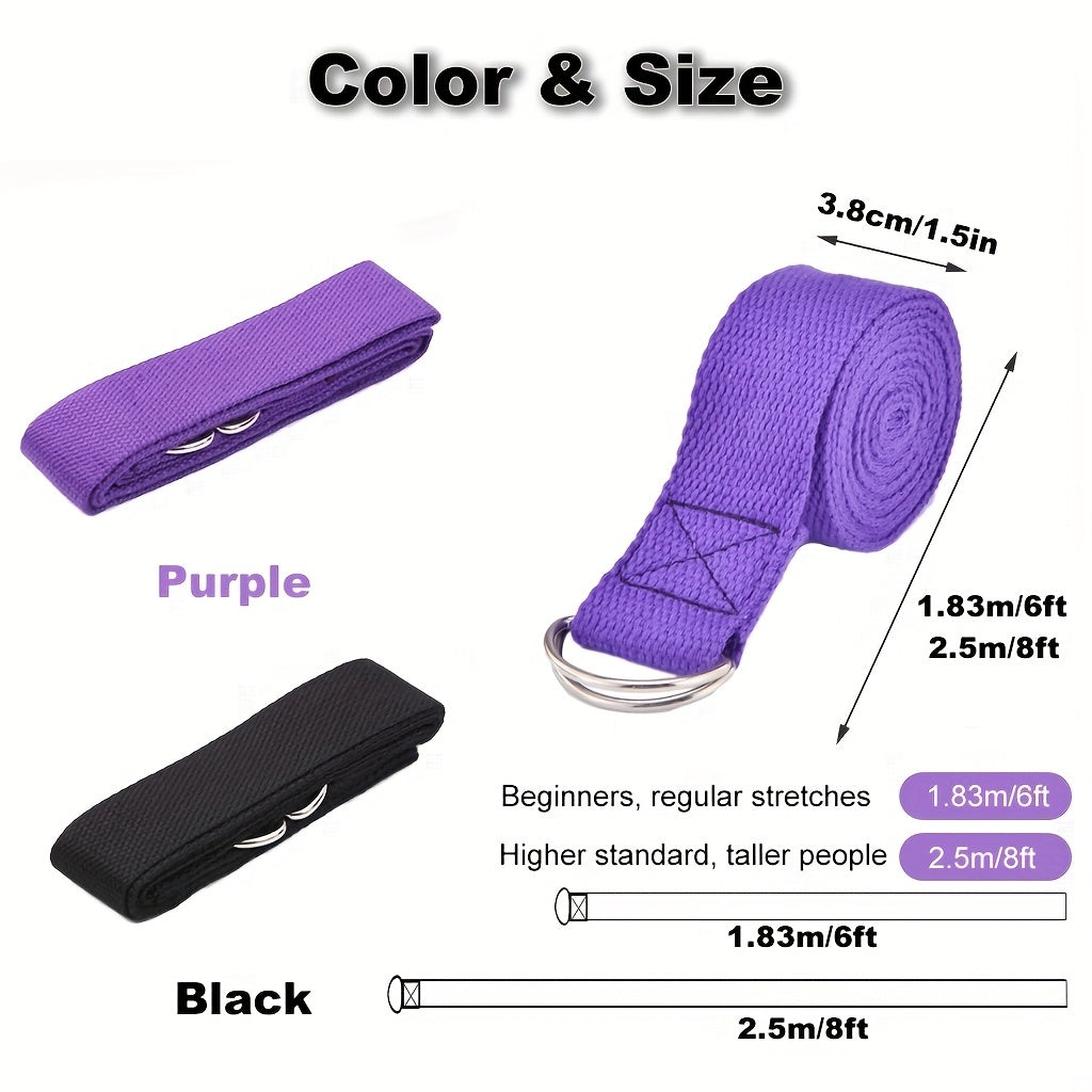 6-8 Ft Yoga Strap Adjustable D Ring Buckle Cotton Yoga Belt