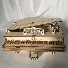 3D Wooden Piano Puzzle Craft Decor with Golden Accents