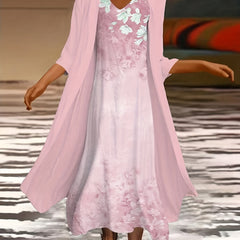 Floral Print Tank Dress & Half Sleeve Coat Set
