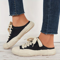 Vintage Lace Up Canvas Mules Sneakers Flat Shoes
