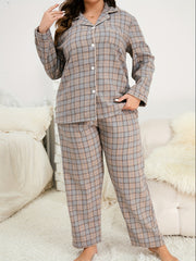 Plaid Pajama Set Long Sleeve Button Up Shirt & Pants
