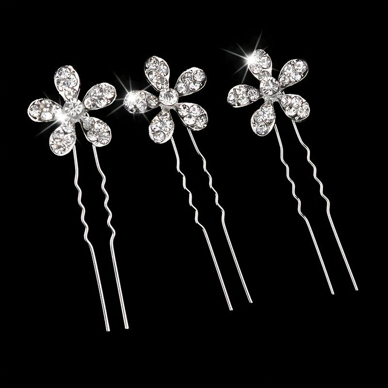 Small Flower Headband with Faux Diamond Hairpin