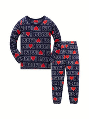 Boys I Love U Mom Pajamas Set Long Sleeves Tops & Bottoms