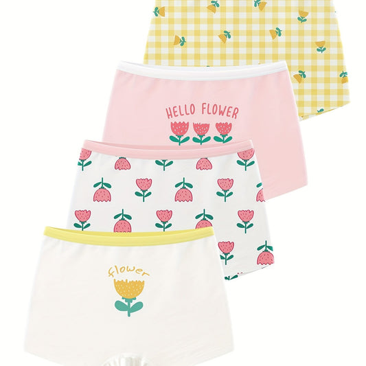4 Pack Girls Boxer Briefs Kids Cotton Panties Soft Comfortable Flower Panties