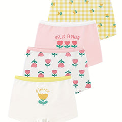 4 Pack Girls Boxer Briefs Kids Cotton Panties Soft Comfortable Flower Panties