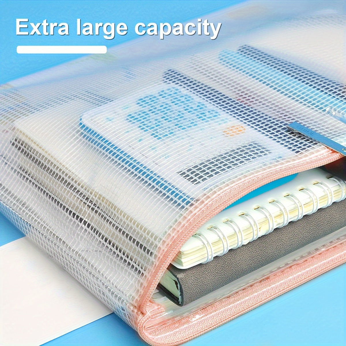 100pcs Mesh Zipper Bag File Bag Waterproof File Folder Pink