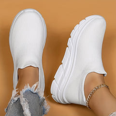 Solid Slip On Mesh Breathable Running Shoes