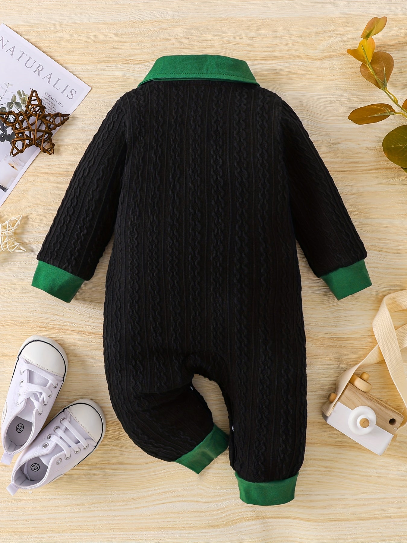Baby's Polo Collar Long Sleeve Gentleman Style Jumpsuit