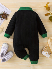 Baby's Polo Collar Long Sleeve Gentleman Style Jumpsuit