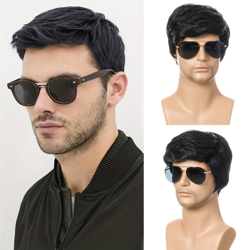 Men's Short Curly Hair Oblique Bangs Wig