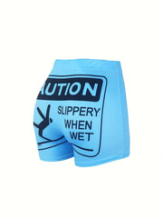 Funny Slogan Print Skinny Shorts