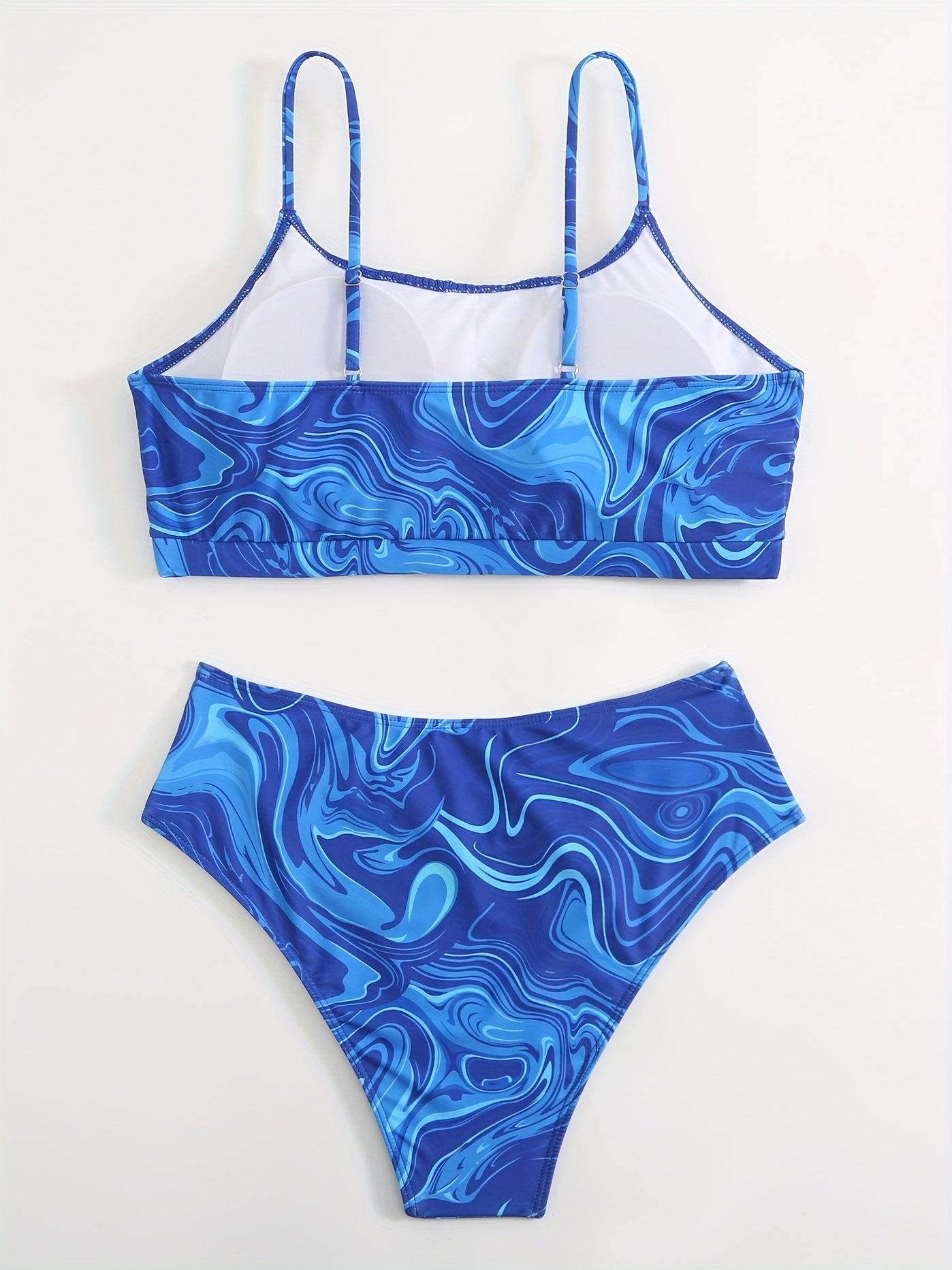Fluid Print Ruched Bra & Underwear Swimsuit Set