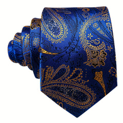 Barry Wang Men's Tie Paisley Set Dark Jacquard Pocket Square Cufflinks