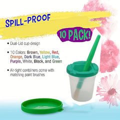 10pc Spill Proof Paint Cup & 10pc Large Round Brush Set