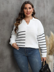 Casual Sweater Women's Plus Colorblock Stripe Long Sleeve Jumper