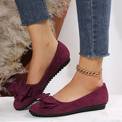 Women's Bowknot Slip On Flat Shoes Soft Sole Non-slip Casual Micro Suede Shoes