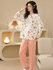 Bear Print Pajama Set Long Sleeve Top & Pants