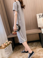 Cartoon Print Short Sleeve Dresses Casual & Comfy Side Split Loose Sleep Dresses