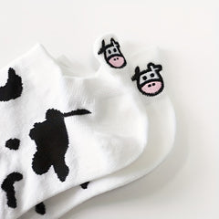 10 Pairs Cartoon Cow Print Low Cut Socks Women's Stockings